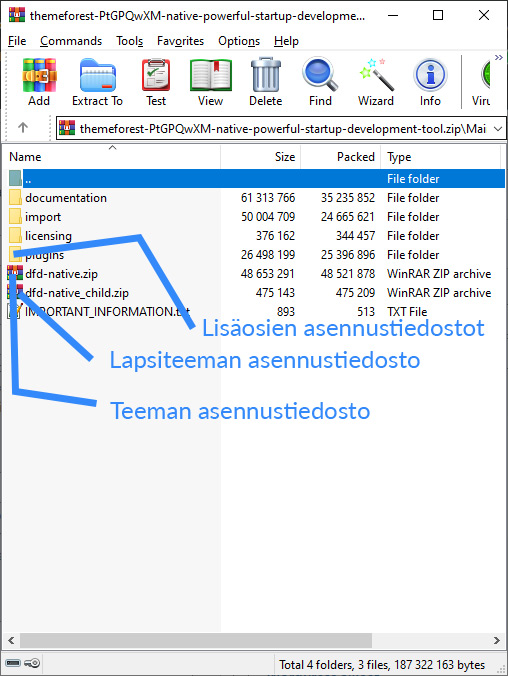 Premium teema sisältää asennustiedostot mutta myös muuta tietoa teemaan liittyen