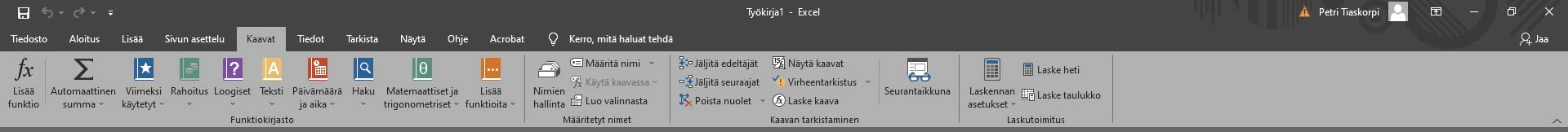Excelin Kaavat-välilehti