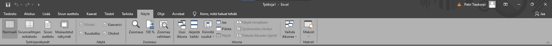 Excelin näytä-välilehti