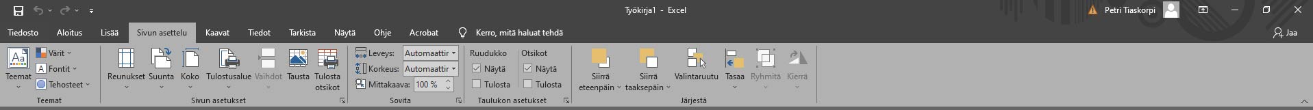 Excelin Sivun asettelu -välilehti