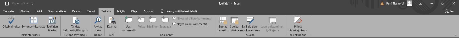 Excelin Tarkista-välilehti
