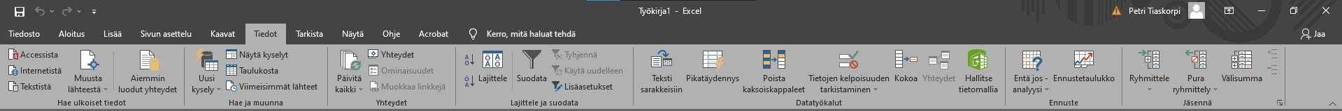 Excel tiedot-välilehti