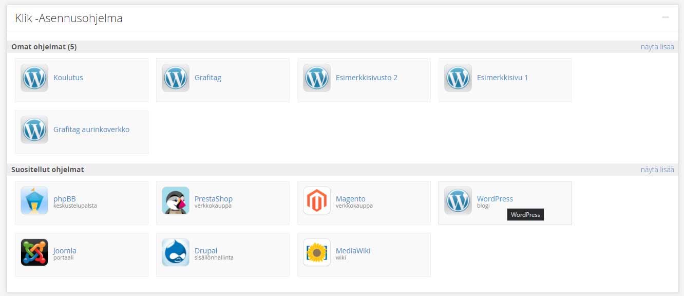 WordPress asennuksia cpanelissa