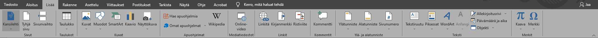 ribbon-lisaa Lisää-välilehti