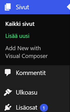 sivut Sivut välilehden kautta voit hallita sivuston sivuja ja lisätä uusia sivuja.