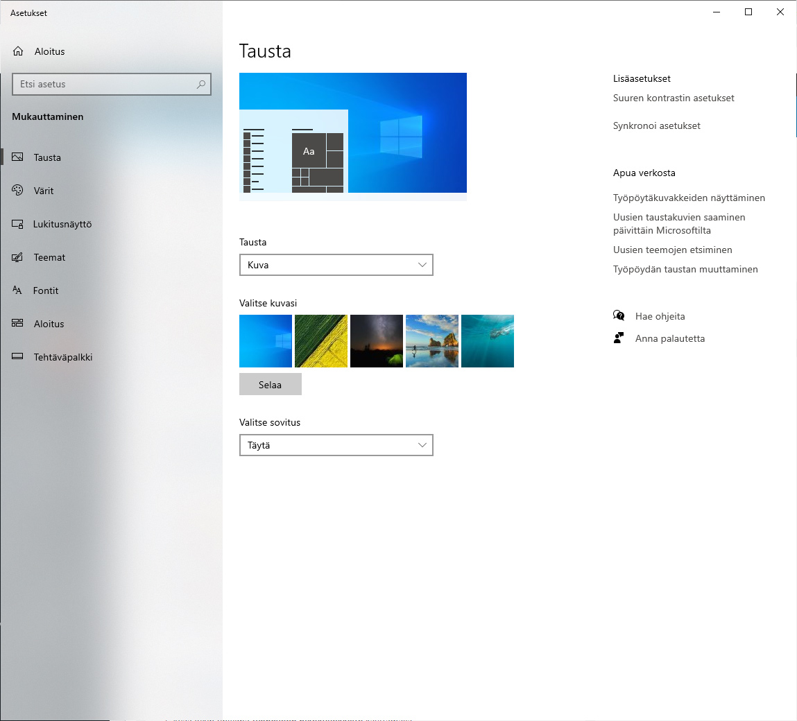 windows-asetukset-mukauttaminen Windows työpöydän mukauttaminen.
