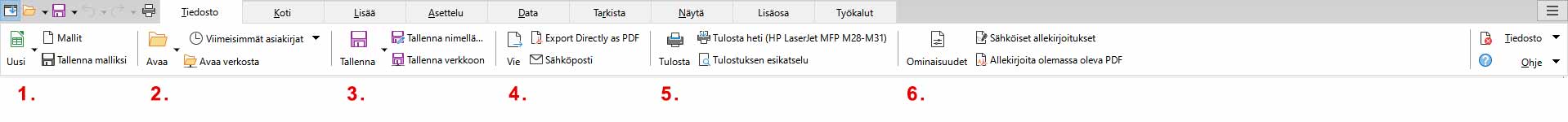 Tiedosto-välilehti.