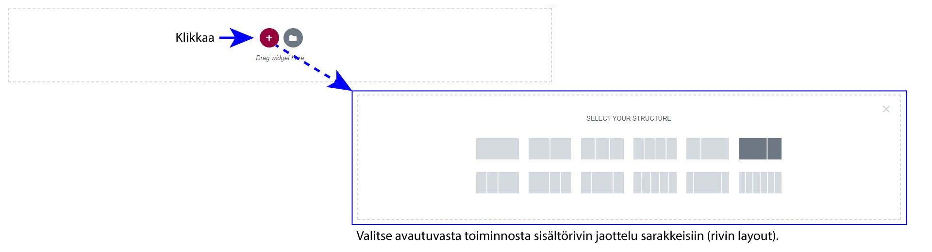 elementor-aloitus-1 Rivin lisääminen Elementor lohkoeditorissa.