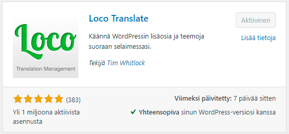 Loco Translate on lisäosa teeman kääntämiseen.