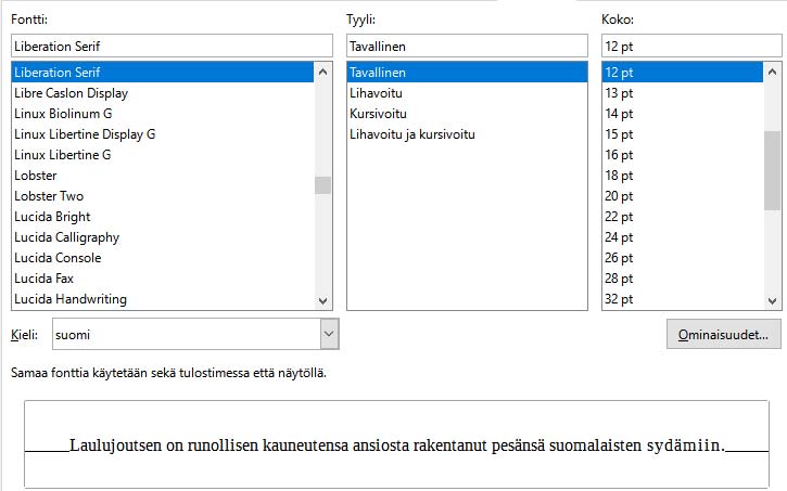 Fontti-välilehti