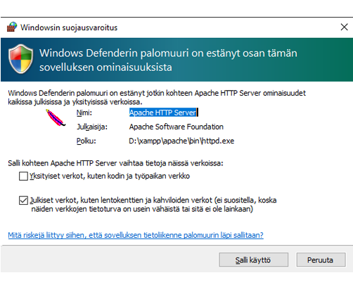 Salli ohjelmiston pääsy Windowsin palomuurin läpi.