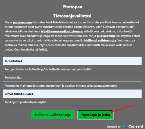 evasteet Hyväksy evästeet.