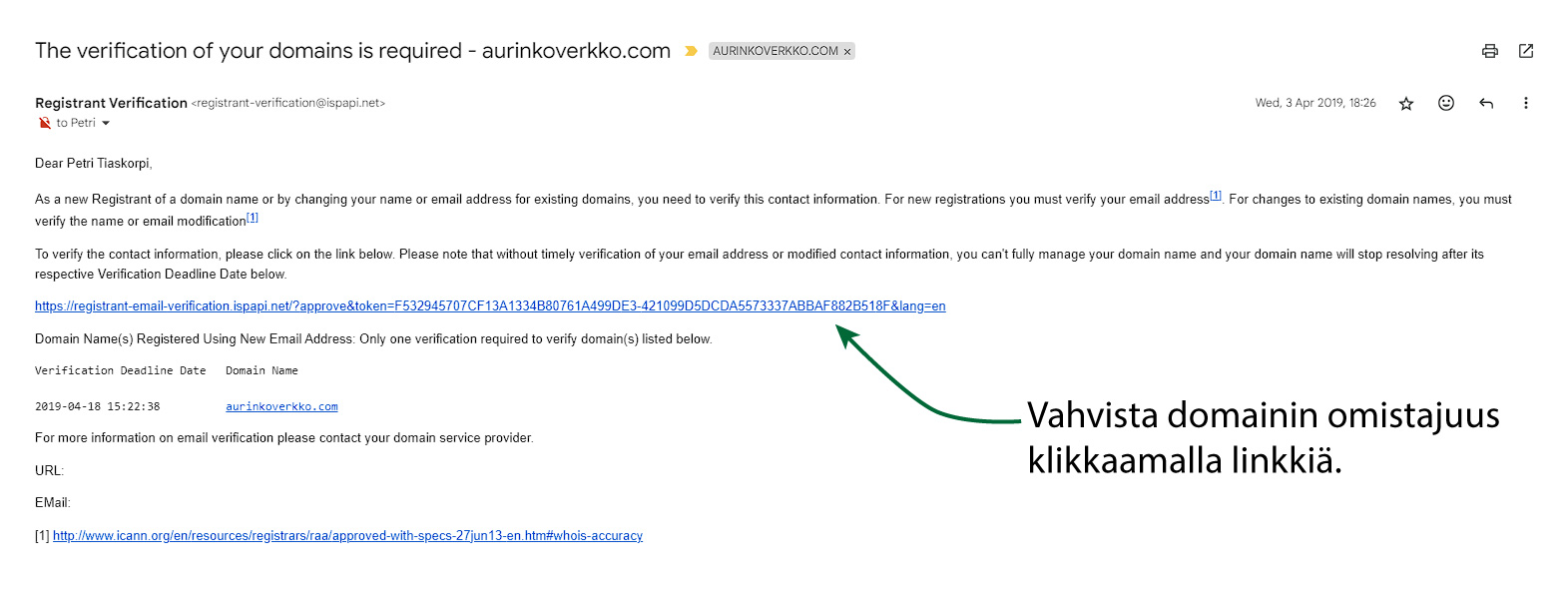 vahvistaminen-domain Varatun domainin omistajuuden vahvistaminen.