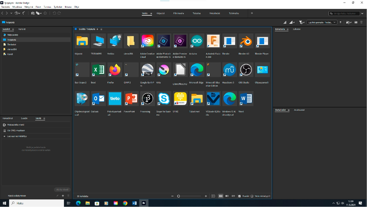 Adobe Bridgen käyttöliittymä. Adobe Bridgen käyttöliittymä.