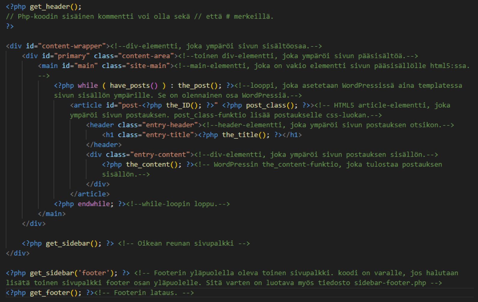page page.php -tiedoston koodaus.